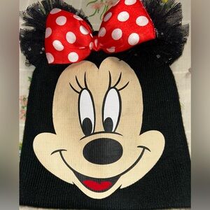 Disney Minnie Mouse Black Beanie with Red Polka Dot Bow